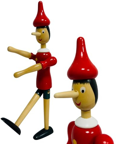 Pinocchiio in Legno Massello cm 30 Snodabile Marionetta di Legna con Articolazioni Burattino delle Fiabe in Legno Dipinto Altezza 30cm con Gambe Braccia e Testa Mobili Snodabile Snodato (A)