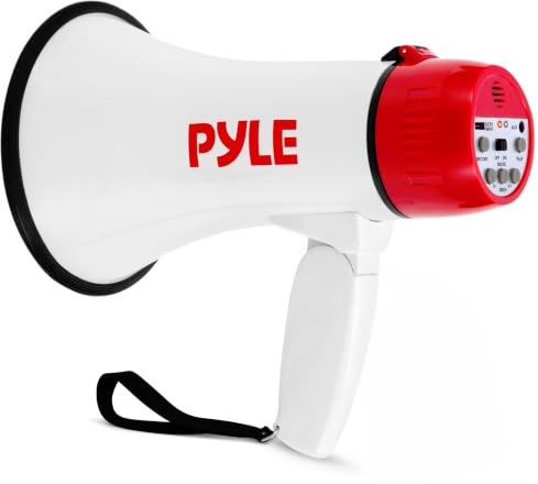 Pyle Mégaphone portable avec sirène | Haut-parleur mégaphone rechargeable de 30 W avec portée de 600 m, enregistreur vocal, entrée AUX et chargement USB-C, pour écoles, événements sportifs et annonces