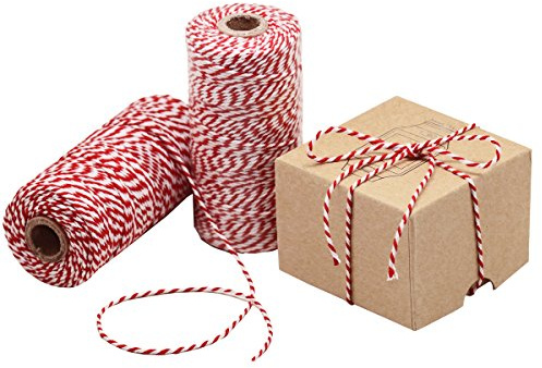 HOKI Cotton Bakers Twine Red & White 100M (328 Feet), Packing String, Durable Rope for Gardening, Decoration, Tying Cake and Pastry Boxes, DIY Crafts & Gift Wrapping, for Art and Craft