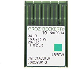 GROZ-BECKERT 10-pack lädernål 34 LR med rund kolv och skärspets för industrisugmaskiner