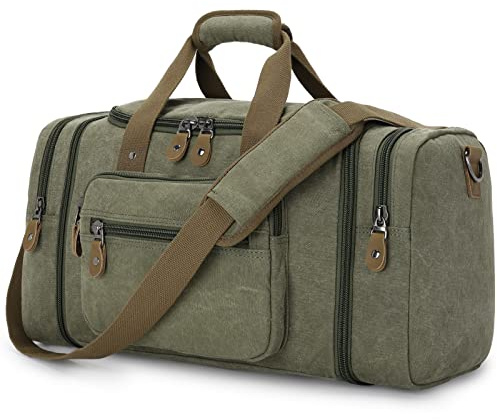 Gonex Canvas Duffle Bag for Travel 60L Duffel Overnight Weekender Bag (Army Green)
