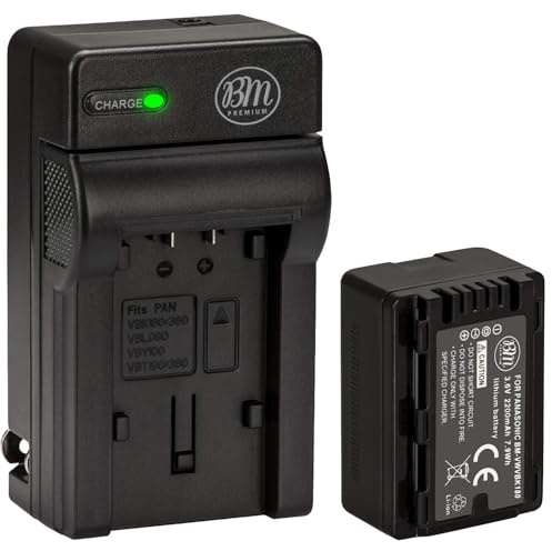 BM Premium VW-VBK180 Battery and Charger for Panasonic HC-V10 HC-V100 HC-V500 HC-V600M HC-V700 HDC-HS40 HS40K HS60 HS60K HS80 HS80K SDR-T76 Camcorders