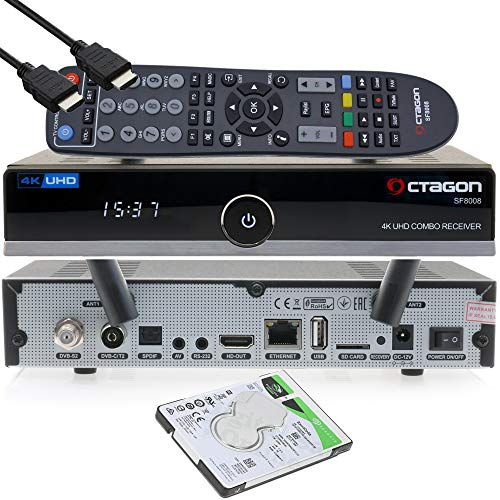 OCTAGON SF8008 4K UHD HDR Combo Receiver 1xDVB-S2X & 1x DVB-C/DVB-T2 - Satellit, Kabel/terrestrische Signal, E2 Linux IPTV Smart TV Box, Media Server, Aufnahmefunktion, HDMI, Dual WiFi [2TB intern]