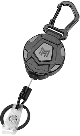 MNGARISTA Llavero retráctil, mosquetón resistente, carrete de identificación táctica con cable retráctil de acero de 31.5 pulgadas, 8 onzas