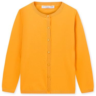 CUNYI Cárdigan para Niñas Rebeca de Punto Algodón Cuello Redondo Suéter Ligero con Botones Uniforme Escolar para Niña, Mostaza 120