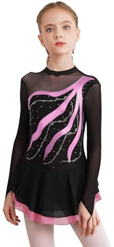 Vestido de Danza para Niña Maillot de Manga Larga con Brillante Leotardo Gimnasia Rítmica Maillot de Patinaje Competición Traje de Baile