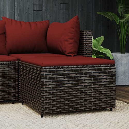 Yolola balkonmöbel Set Balkonmöbel Kleiner Balkon Balkonsofa Rattan gartenmöbel Set Gartensofa Set Lounge Gartenmöbel Set loungemöbel terrasse-Braun und Rot-Gartenhocker