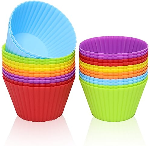 Eolilim 24Pcs 9 cm Large Reusable Silicone Baking Cups Multi Color | Easy to Clean, Nonstick, Silicone Cupcake Cases, Large Muffin Cases for Baking