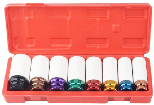 8pcs 1/2 Drive Wheel Protector Impact Socket Set, Extra Thin Wall, Rim Protect Sleeves, 6 Point, Metric,15mm,17mm,19mm,21mm,22mm,23mm,24mm,27mm