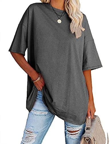 Ebifin T-shirt surdimensionné pour femme, col rond, manches courtes, décontracté, ample, basique, pour l’été