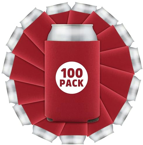 100 Pcs Bulk Blank Collapsible Can Coolers - Perfect For Sublimation Printing, HTV, Screen Printing or DIY Crafts (Red)