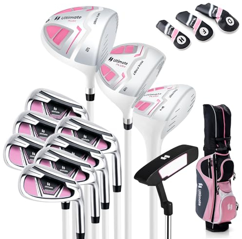 COSTWAY komplettes Damen Golfschläger Set, 11 teilige Golfschlägersätze rechtshändig mit Tragetasche & Regenhaube, Golfset mit 1 Driver & 3 Fairway & 5 Hybrid & 5/6/7/8/9/ P/S Eisen & Putter (Rosa)