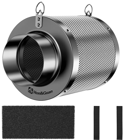 Hon&Guan Aktivkohlefilter 100mm mit Leichtes Carbon 200mm Lang, 38mm Dickes Holzkohlebett für Geruchskontrolle, Geruchsentfernung Luftwäscher für Rohrventilator, Grow-Zelte, Hydrokulturen