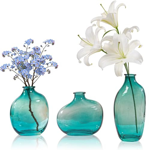 MEETOZ Glasvasen, 3er-Set, Farbverlauf, kleine Vasen für Tafelaufsätze, niedlich, rustikale Hochzeitsdekoration, Tischdekoration für Zuhause, Büro oder Hochzeitsveranstaltungen (grün)