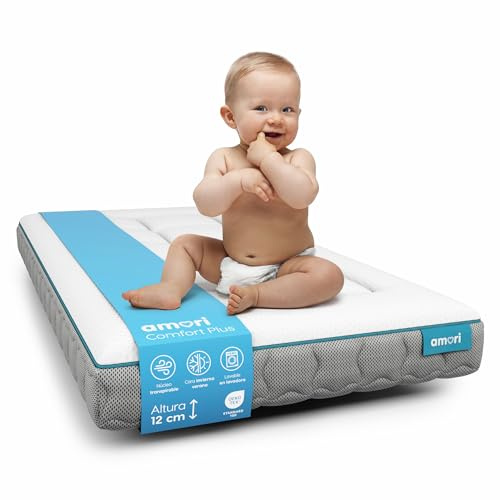 AMORI Colchón Cuna 70x140 | Viscoelástico | Antiácaros | Comfort Plus