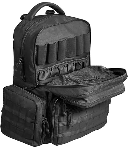 VEVOR Sac à Dos Tactique pour 6 Pistolets et 10 Chargeurs, Sac de Tir en Polyester 600D, Étui Souple pour Pistolet avec Fermeture Éclair Verrouillable, pour Ranger Armes de Poing, Chasse, Noir