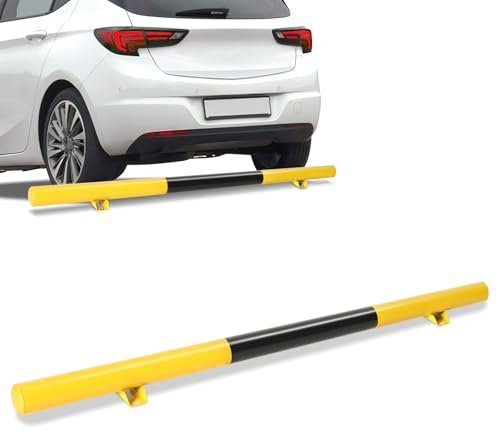 1x Steel Wheel Stopper with Yellow Reflective Strips Steel Parking Barrier - Heavy-Duty Weather-Resistant Parking Stopper for Garages, Driveways, and Parking Lots (180x13.5x9.2cm)