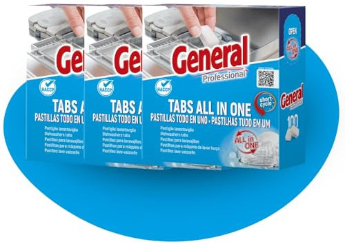 General Professional Tabs All-in-One - Pastiglie Lavastoviglie, Rimozione Completa dei Residui - 3 Pack da 100 Pastiglie