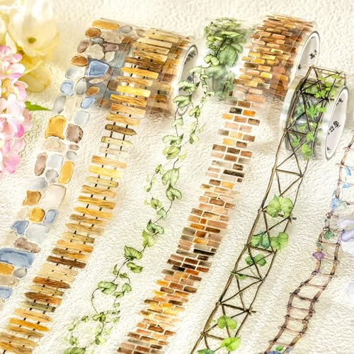Landschaft Washi Tape Scrapbook Stickers Scrapbook Zubehör Gartenweg Zaun PET Washi Sticker Aesthetic Grüne Pflanzen Backsteinmauer Washitape Scrapbooking Sticker Journal Sticker Journaling Zubehör