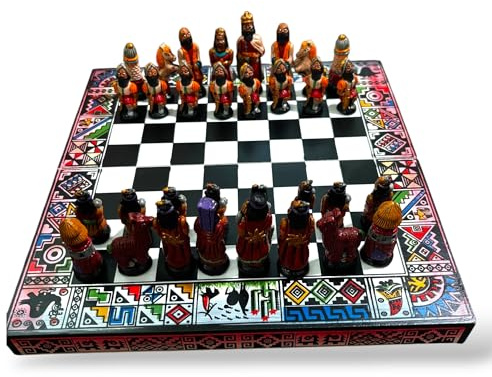 Handmade Peruvian Chess Boards for Adults, 10 inches Chess Board Game, Incas Vs Spanish Conquerors, Beginner Foldable Chess Board Set