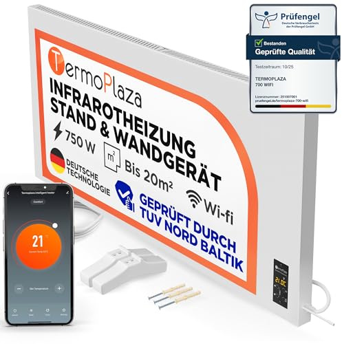 Termoplaza Termoconvettore Elettrico WiFi Da Parete o in Piedi 20 m² - 750 Watt Stufetta Elettrica Basso Consumo - Termosifoni Moderni Infrarossi - Pannello Radiante Infrarossi Termosifone Elettrico