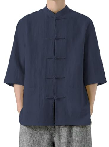 Camisa de algodón y lino para hombre, estilo chino tradicional, chaqueta de manga larga, adecuada para tai chi y ocasiones culturales