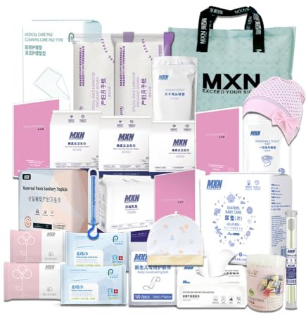 WildOath MXN - Set per la cura del neonato e post-parto, 25 pezzi, completo di assorbenti per maternità, accessori essenziali per il bambino, borsa per il trasporto