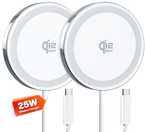25W Wireless Charger for MagSafe, Qi2.2 Magnetic Fast Charging Pad for iPhone 17/16/15/14/13/12 Series & AirPods, Strong Magnet, Thin & Portable Wireless Charger for Travel Home Office(White, 2Pack)
