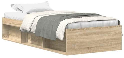 Cama con Almacenamiento de 75 x 190 cm en Acabado Sonoma Roble – Estructura de Tablero de Partículas y Pino Macizo, Listones de Contrachapado, 6 Compartimentos Laterales, Montaje Fácil
