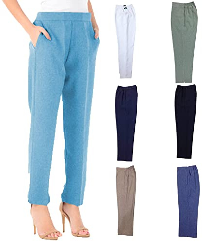 Inspire Me Ladies Womens Half Elasticated Waist Work Trousers Machine Washable Casual Stretch Trousers with Pockets Pants (Sky Blue, 12 W 29 L)