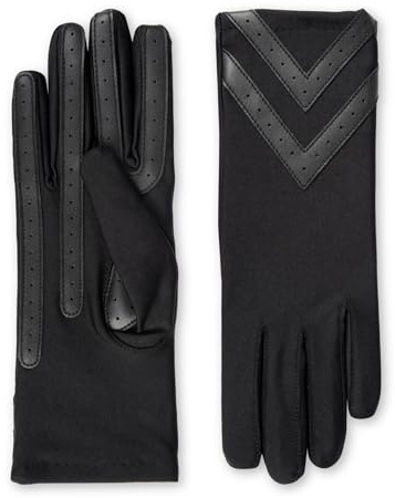isotoner Womens Spandex Recycled Touchscreen Cold Weather Gloves with Warm Fleece Lining and Chevron Details