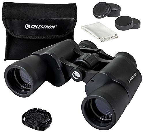 Celestron 72358 LandScout 8x40mm Water-Resistant Porro Prism Binoculars with Rubber Grip Surface, Coated Lens, K9 Optical Glass, Neck Strap and Soft Carry Case, Black