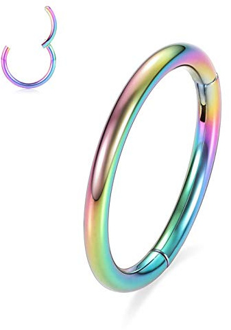 hengkaixuan 316L Surgical Steel Nose Hoop Ring Hinged Segment Clicker Ring Cartilage Helix Lip Tragus Conch Piercing Jewellery Sleeper Earrings Septum Lobe Hoop Earring for Women