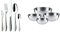 WMF Verona Besteckset, 12 Personen, 60-teilig, Monobloc-Messer & Gourmet Schüsselset 4-teilig, Edelstahl Schüsseln für die Küche 0,75l - 2,75l, Rührschüssel, Salatschüssel, Servierschüssel, Cromargan