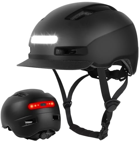 Shinmax Fahrradhelm Herren Damen, Helm Fahrrad mit USB Licht 5 Modi Fahrradhelm mit Visier, Mountainbike Helm Rennradhelm Erwachsen für Scooter Urban Pendler Black M