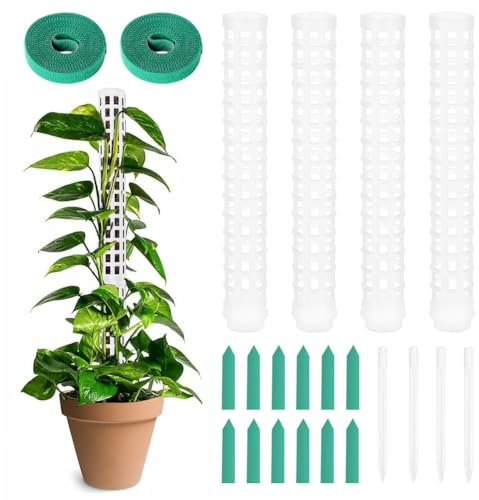 OFFCUP Varillas de Musgo, 4 Piezas Monstera Rankhilfe, con 12 Etiquetas y 2 Rollos de Velcro, Ayuda para Plantas de Interior de 100 cm, para plantación de jardín, Hiedra y Apoyo (Blanco)