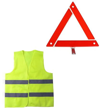 2in1,Warndreieck und Warnweste Set,Verkehrsweste,Auto Notfalldreieck,Reflektierende Verkehrsweste,Warnwesten,360 Grad,Reflektierend Warndreieck,Faltbar Platzsparend Stabil für Auto KFZ PKW Motorrad