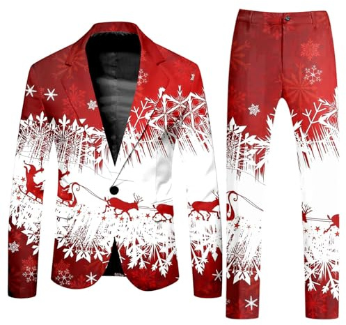 Ensemble Costume et Pantalon imprimé de Noël pour Homme Quartier De Noël Zip Hommes Vestes pour Homme