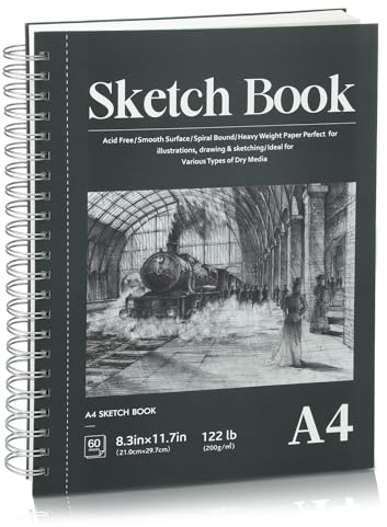 A4 Sketchbook, 60 Sheets Spiral Sketch Book with 200gsm Thick Paper, Artists Hardcover Green Hardback Art Drawing Pad for Sketching, Drawing, Gift