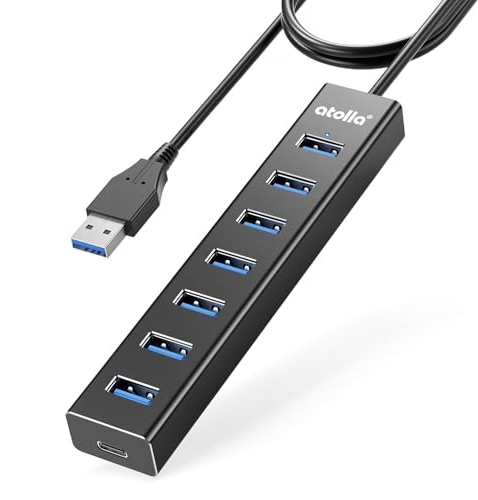 USB Hub 3.0, Aluminium 8-Port USB Verteiler 5Gbps Adapter mit 100cm Lang Kabel, Mehrfach USB3.0-Datenanschluss und Type-C Power Port für Desktop PC,Laptop,Flash Drive