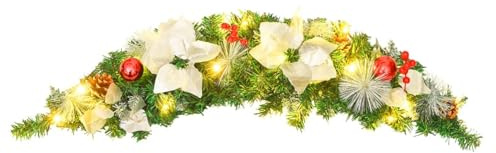 Vopese Arco de Navidad con Luces LED Verde 90 cm PVC Decoraciones para Puertas, Chimeneas, Escaleras, Decoraciones para Árboles De Navidad