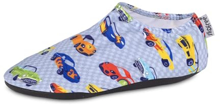 Slipfree Non-Slip Shoes for Girls and Boys. Light, Soft and Comfortable, Unisex Kids Beach Water Shoes with Protective Sole, Ideal for Holiday, Sports and Home. Wheels, Age 5-6 Years Grey