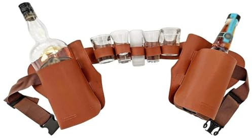 PU Leather Beer Bottle Waist Bag, Adjustable Waist Strap Leather Beer Holster, Beer Can Holder Belt, Portable Beer Belt for Outdoor Hiking Camping Travel(Brown)