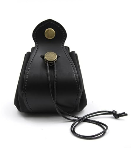 Risveglio Bolsa de dados de cuero PU con cordón, para bolsa de almacenamiento grande D&D y miniaturas, bandeja plegable 7.4x10.9 cm, negro (negro)