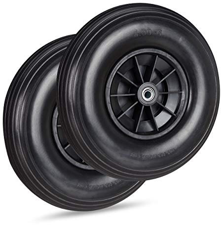 Lot de 2 roues de brouette caoutchouc 4.00-6, de rechange axe, increvable, essieu, 3 adaptateurs, 100 kg,noir