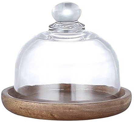 Lurrose Glass Cake Dome with Wood Base, Mini Dessert Cloche Dome Display Cases Bell Jars Display Server Tray for Birthday Wedding Party Picnic