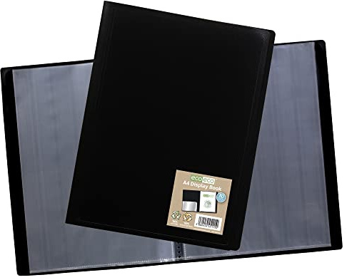 eco-eco A4 100% Recycled 80 Pocket Black Flexible Cover Portfolio Book Folder Display Book, eco115