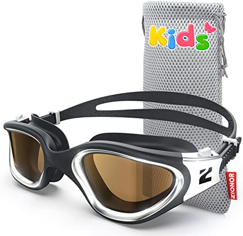ZIONOR Occhialini da nuoto per bambini, G1MINI ULTRA polarizzati, comodi occhiali da nuoto per bambini, anti nebbia, protezione UV, per ragazze e ragazzi (anni 3-14) (fumo di colore nero-argento)