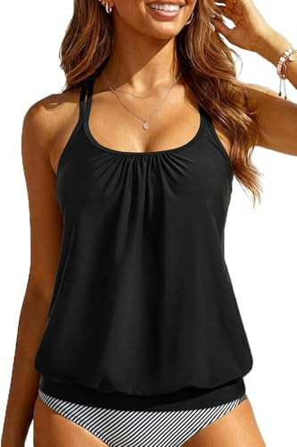 Yonique Blouson Tankini Tops for Women Swimwear Top Only Modest Tankini Tops Loose Fit Swim Tops No Bottom Black 01 XXL