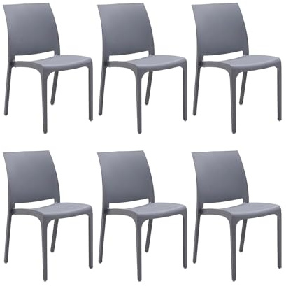 GLOUPIE Set 6 Sedie Volga In Polipropilene Grigio, Impilabili, Dimensioni 54 x 46 x 81 Cm, Peso 3,5 Kg,Per Interno Ed Esterno, Made In Italy, Sedia Impilabile